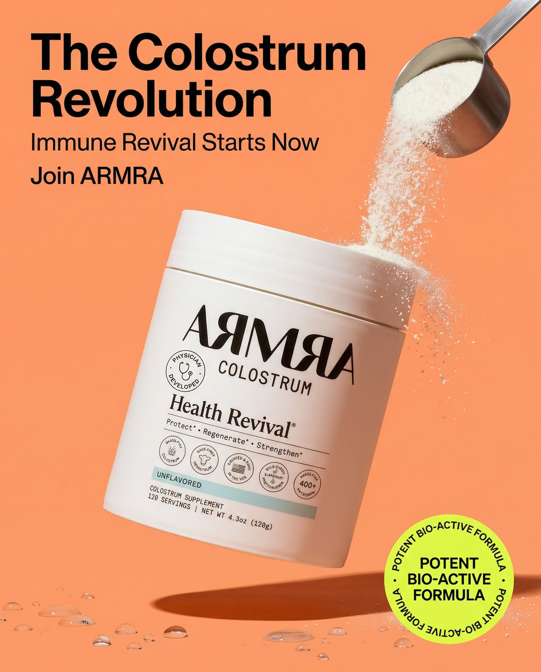 ARMRA Colostrum static ad creative designed by 100 Creatives